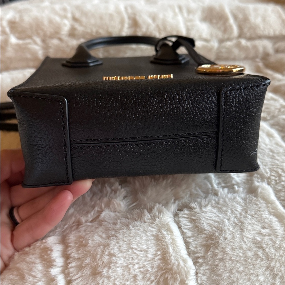 Michael Kors Black Leather Mini Satchel with Gold MK Charm - Picture 3 of 5